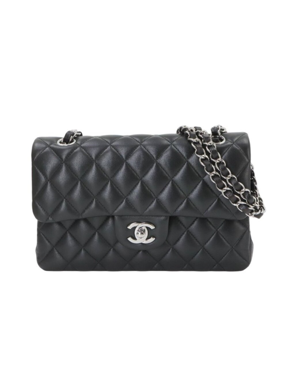 Chanel Quilted 23 Chain Shoulder Bag Lambskin Black Silver